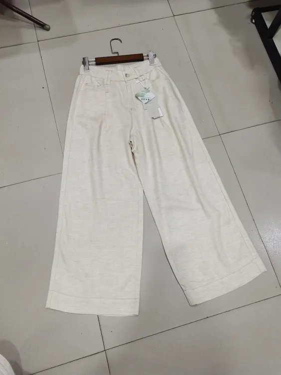 依美阁女装推介薄款亚麻九分阔腿裤