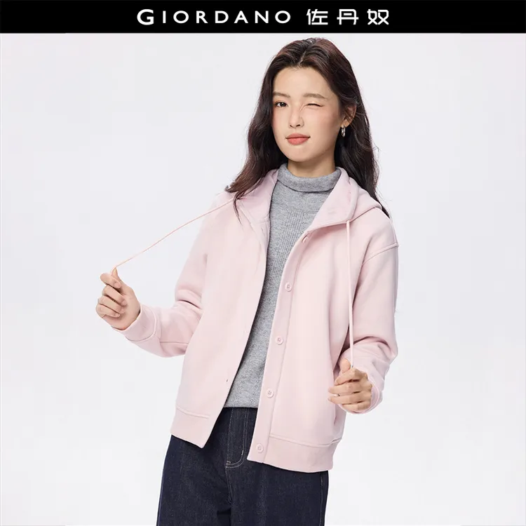 佐丹奴冬季新款加绒连帽宽松保暖卫衣外套女 18375003