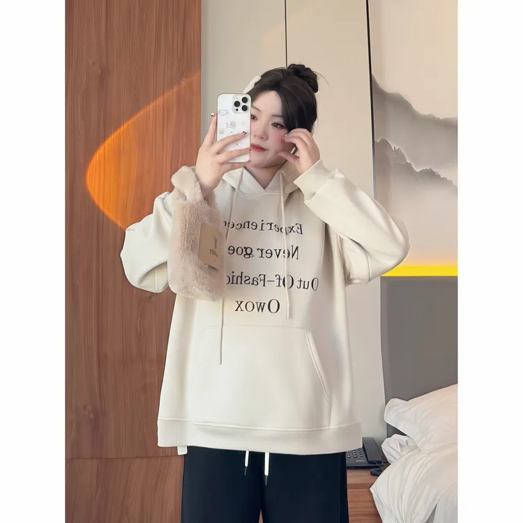 花契"赫尔书店”大码女装秋冬元气200斤胖mm美式复古卫衣4361-N