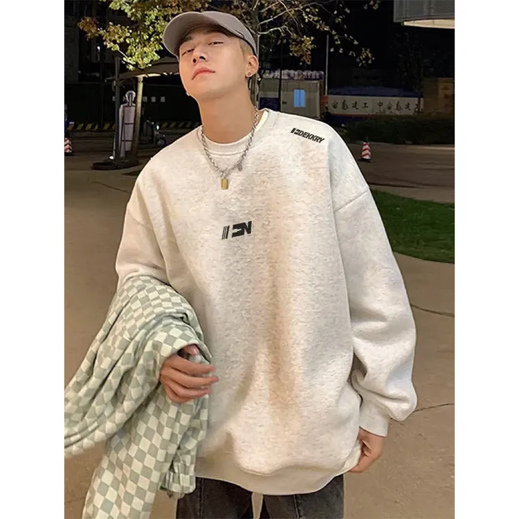 vibe简约小众字母印花圆领卫衣男秋冬季潮牌百搭宽松休闲套头上衣