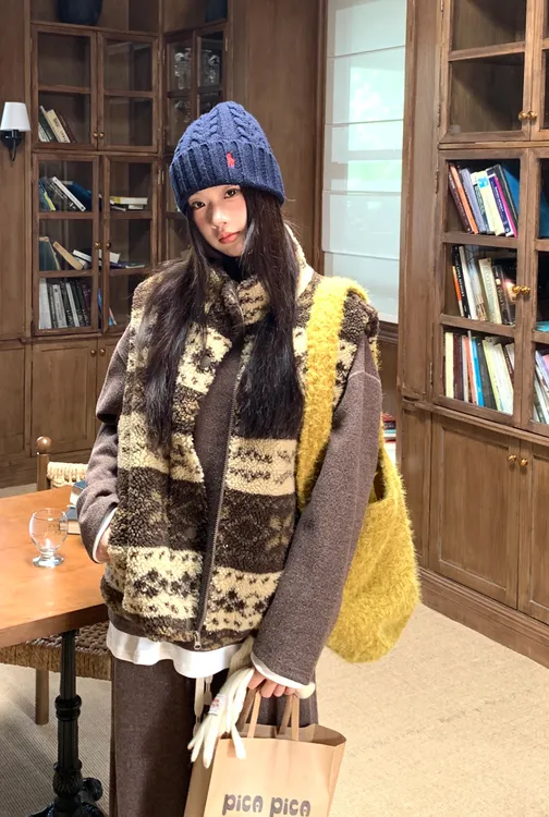 【雪顶杯】冬季费尔岛宽松休闲立领HD毛毛马甲254N4300