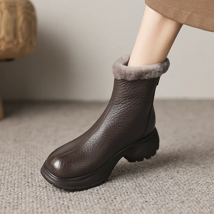 真羊毛/5cm 耐寒保暖防滑雪地靴羊皮毛加绒冬季短靴女厚底女靴子