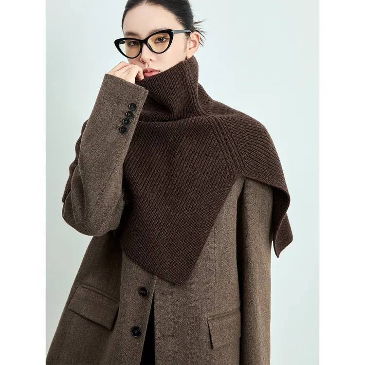 复古咖色针织保暖围脖女秋冬款高领套头百搭外搭高级感叠穿披肩厚