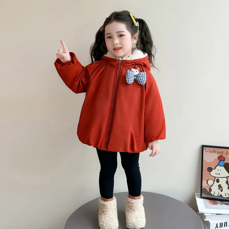 女童棉服中小童洋气加绒加厚冬季可爱保暖连帽拜年服公主中长款