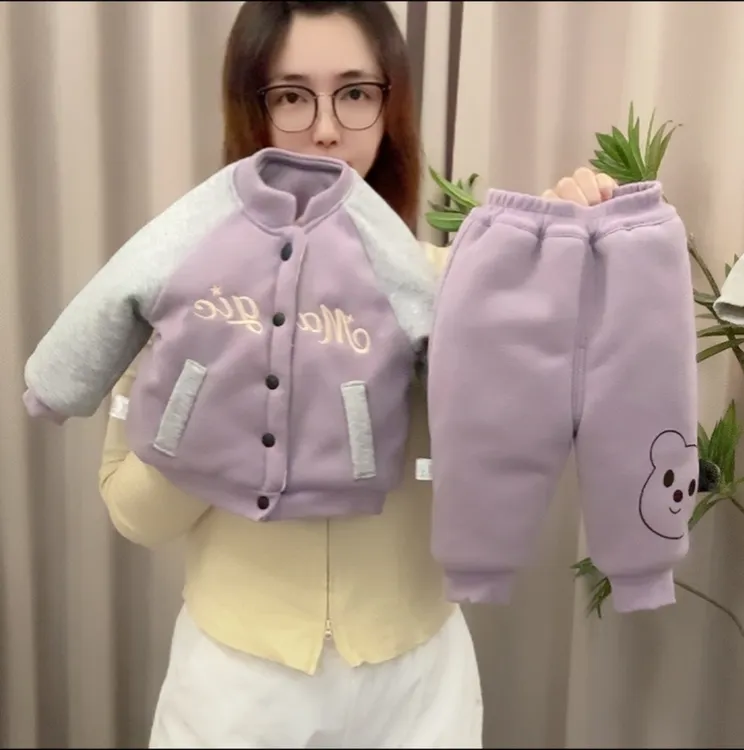 2025冬季厚款休闲风卡通冬季套装棒球服休闲小童运动