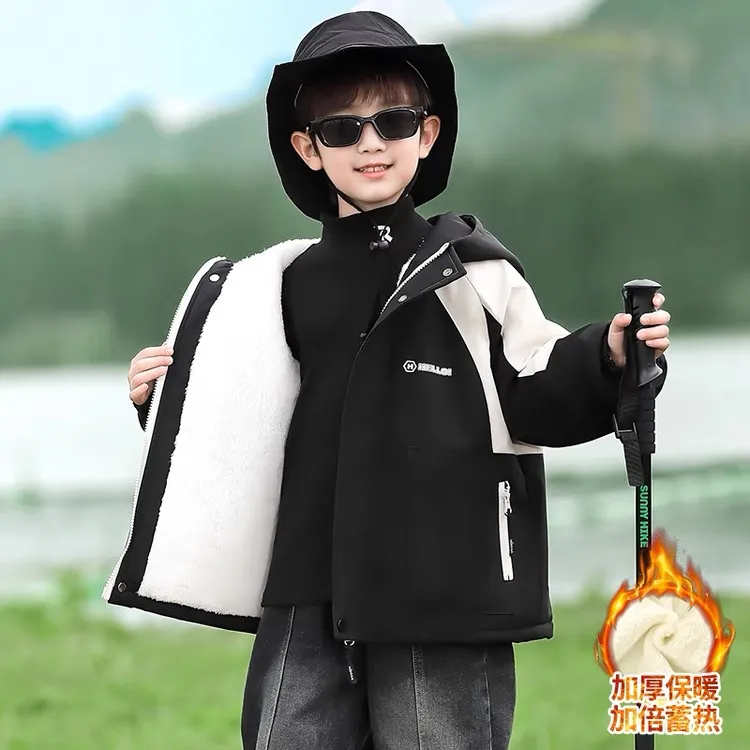 【袖子加绒】儿童冬季棉袄2024新款洋气加绒加厚棉服宝宝炸街上衣潮