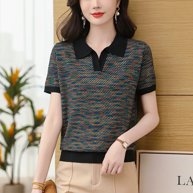 polo领短袖女夏季气质减龄小衫2025新款大码冰丝t恤宽松时尚洋气
