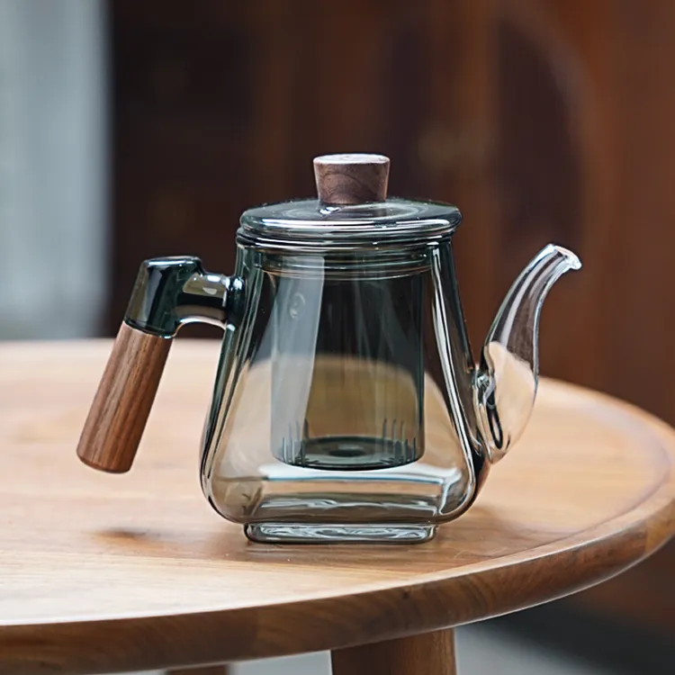 玻璃茶壶家用泡茶壶过滤办公室耐高温木把煮茶壶大肚壶茶具