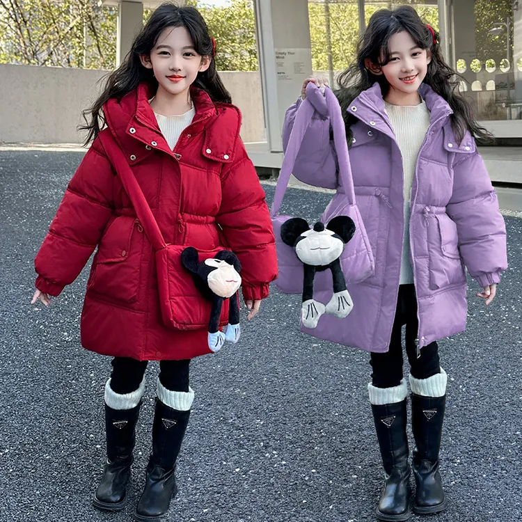 女童中长款棉衣加厚冬装2024新款洋气中大儿童时尚休闲棉服外套潮