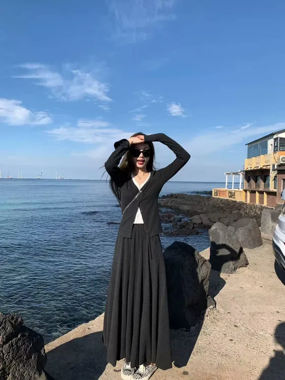 25年百搭收腰V领显瘦胖妹妹洋气韩版三件套1653