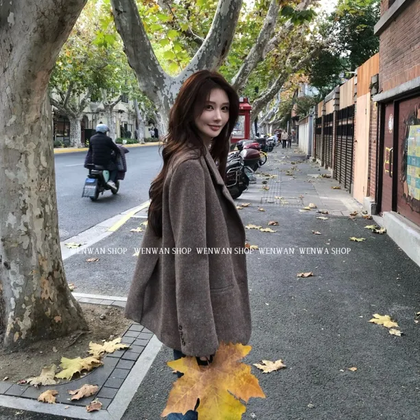 【枫叶特调】日系复古浅棕色廓形毛呢西装