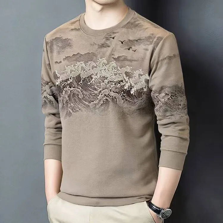 【骏驰系列】高端卫衣男25新款潮流印花打底衫男设计感潮牌长袖内搭