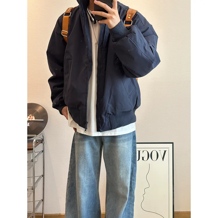 美式bomber加厚飞行员棉服男款冬季新款cleanfit工装夹克立领外套