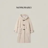 Moprobably李予诺「雪色」“100%绵羊毛”牛角扣连帽大衣外套L5481076