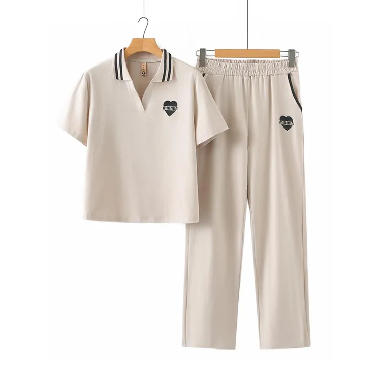 驭瑛夏季运动服套装女中老年时尚休闲跑步纯棉短袖Tt恤裤子两件套