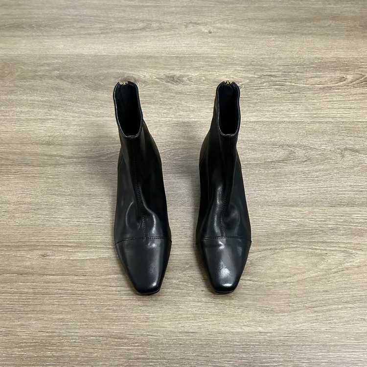 Dannyfrey头层水洗牛皮拼接复古女秋冬新款内增高弹力瘦瘦靴2.5CM