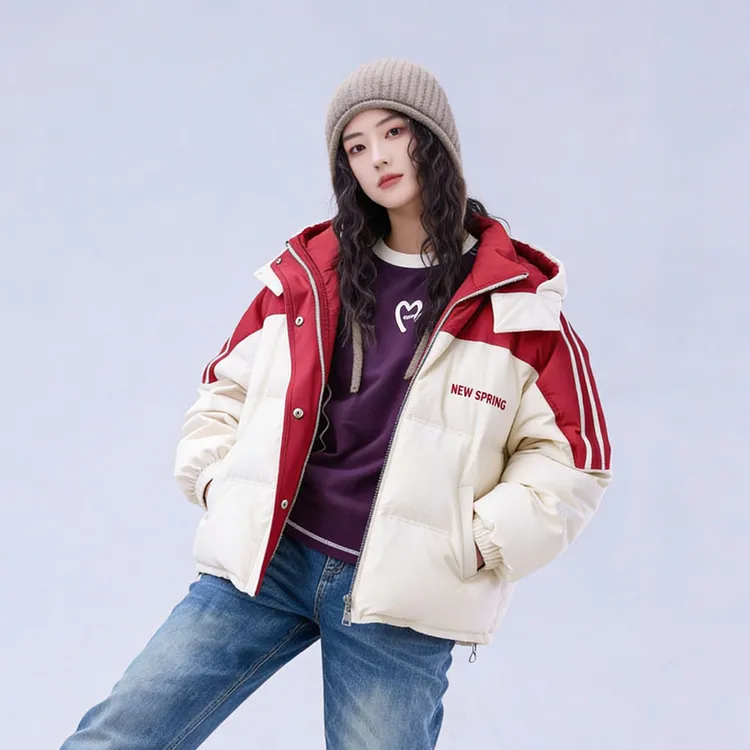 女童冬季羽绒服中大童拼色设计连帽外套百搭