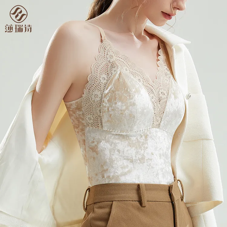 莎瑞诗丝绒蕾丝内搭保暖背心性感时尚秋冬轻奢法式吊带纯色打底