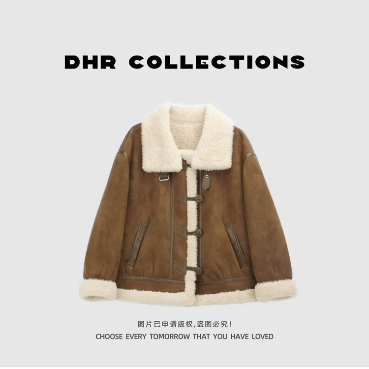 豆豆9【麂皮毛毛外套】设计感拼接加厚上衣时尚百搭洋气-805225DW
