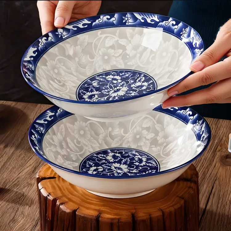 4只青花瓷8英寸斗碗家用颜值陶瓷餐具汤碗面碗大号釉下彩大碗