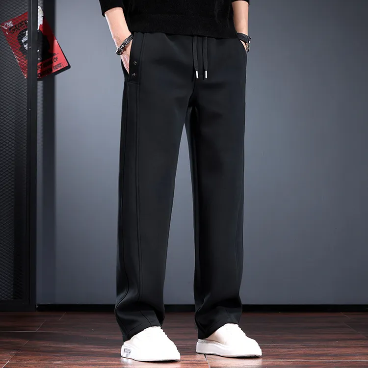 高级感休闲裤男秋季宽松直筒长裤潮牌松紧腰百搭弹力垂感运动卫裤