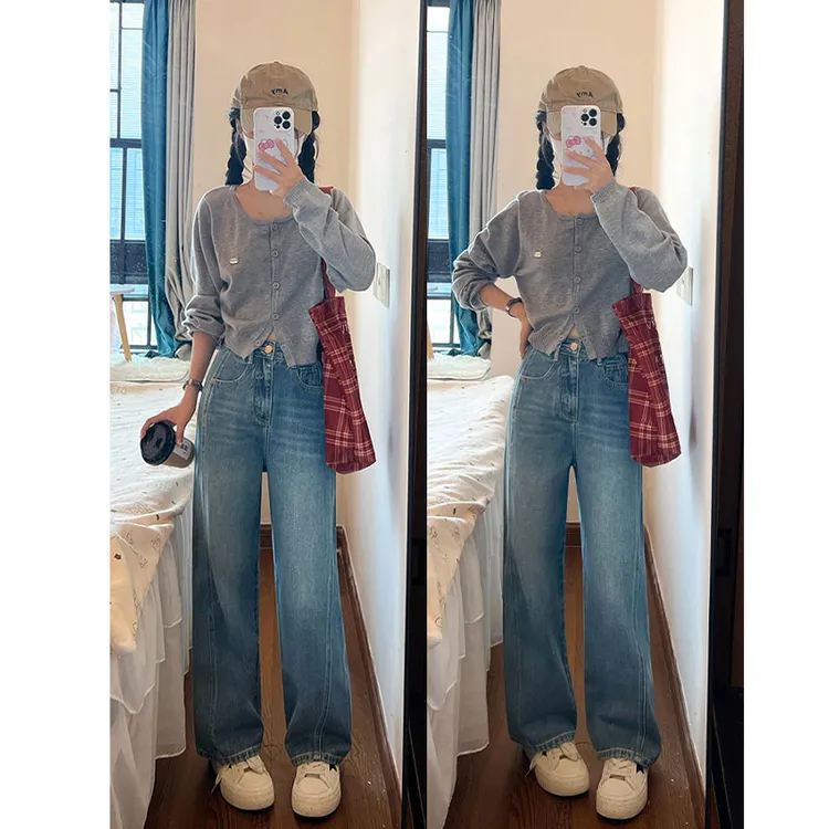 【4441】怀旧蓝美式宽松阔腿牛仔裤女2025年新款慵懒休闲拖地直筒裤