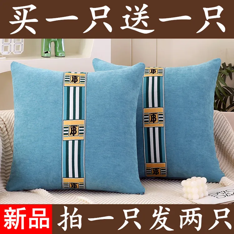 时尚百搭雪尼尔绒抱枕套车载沙发护腰靠垫新中式风格可拆加厚纯色