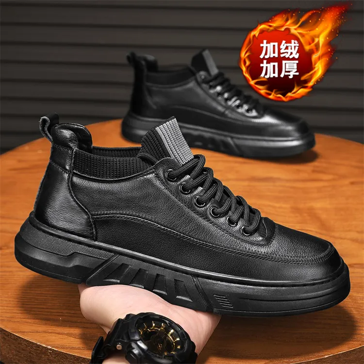 里奇·乔丹纯黑男鞋2025新款冬季加绒保暖棉鞋男款厨师厨房工作劳
