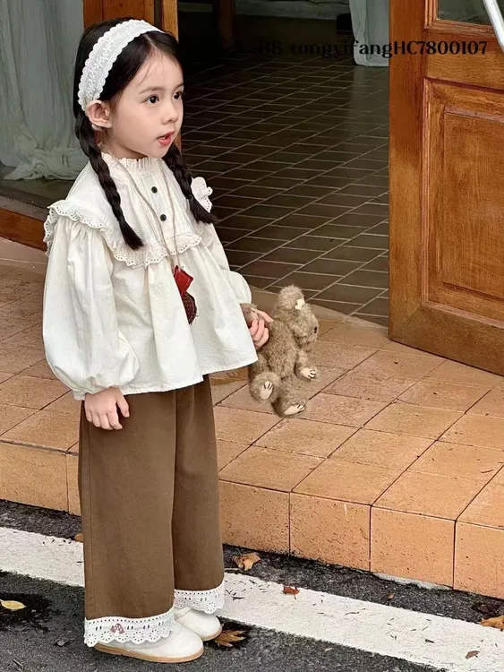 女童套装2025洋气春秋季新款蕾丝花边儿童韩版休闲长袖上衣纯棉潮