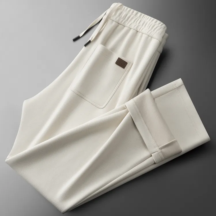 BQDK轻奢高端羊绒阔腿休闲裤男秋冬宽松直筒垂感桑蚕丝羊毛休闲裤