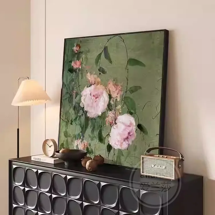 纯手绘油画客厅装饰画法式复古沙发背景墙壁画高级感方形花卉挂画