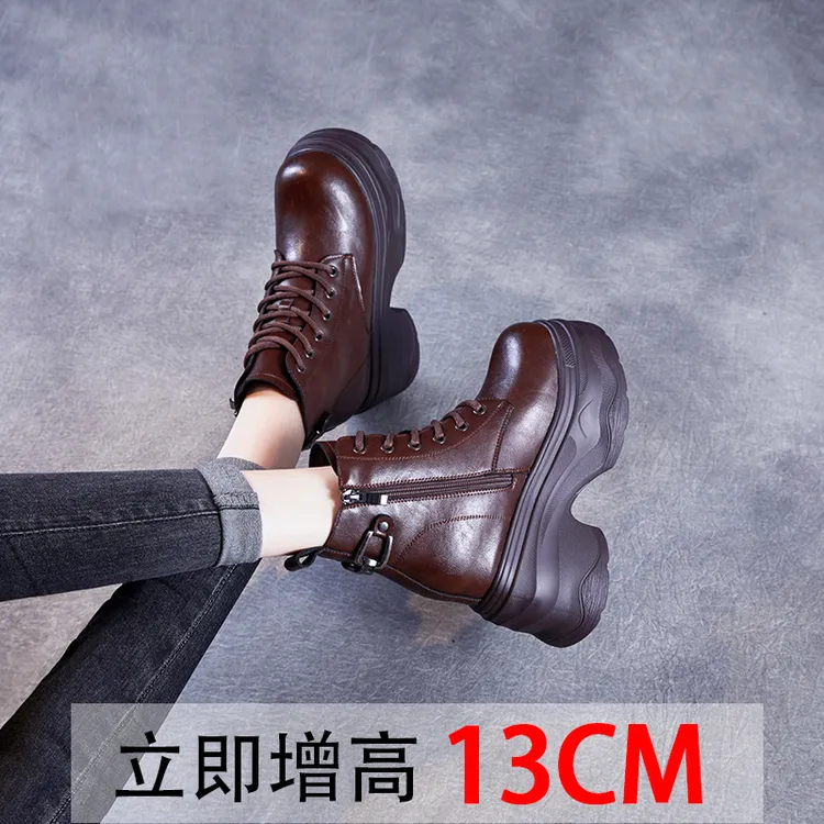 13cm小个子内增高羊毛马丁靴女2025秋冬厚底短靴加绒加厚靴子