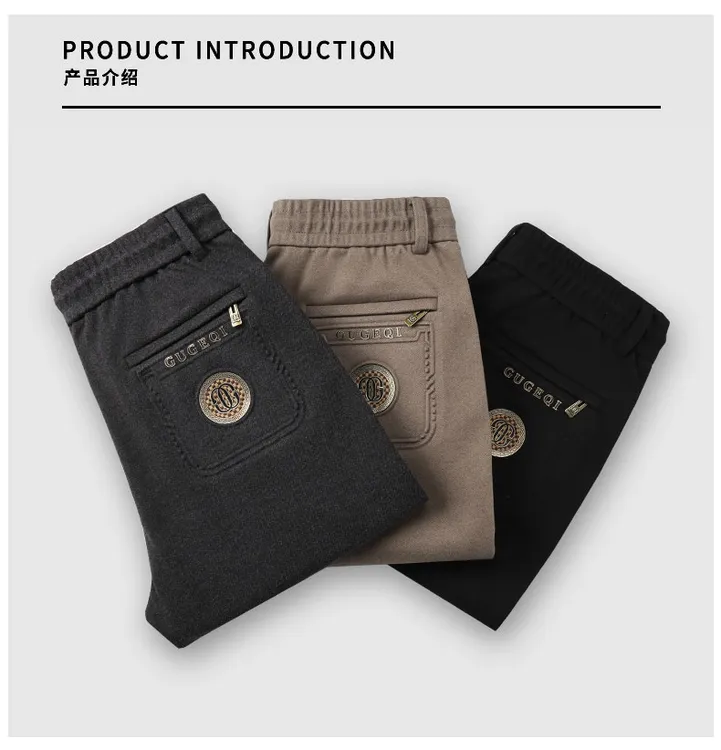 古哥奇GUGEQI秋冬新款精品绵羊毛高奢定制直筒时尚舒适长裤9075# 