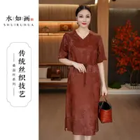 水如画【潇湘】非遗工艺秋季桑蚕丝气质高奢国风香云纱油面连衣裙