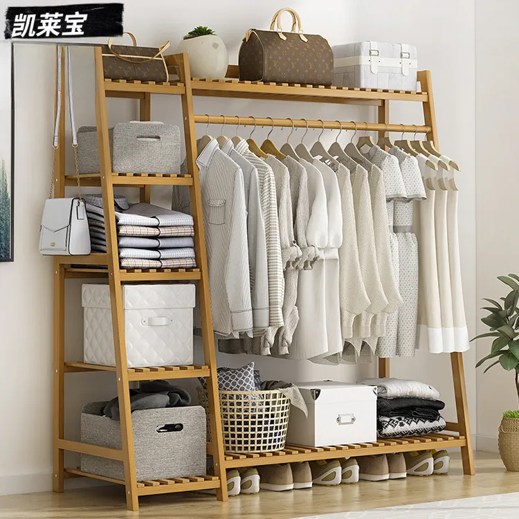 落地衣架子简易加厚实木卧室衣帽架挂衣架家用晾衣架置物架可移动