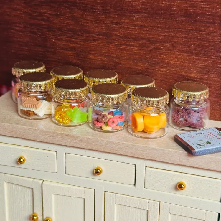 微缩1:12娃娃屋玻璃瓶微缩食玩迷你罐子彩虹糖果罐食玩diy