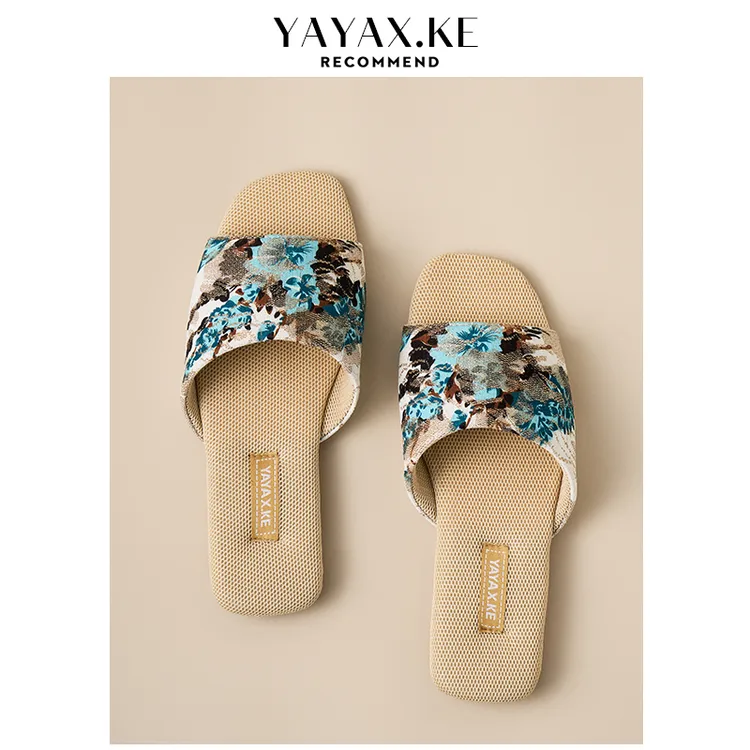 新中式国风绣花夏季女款露脚趾透气防滑牛筋底居家凉拖鞋男士