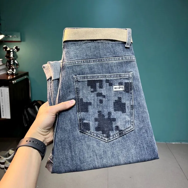 牛仔裤男2025春夏新款潮牌宽松小直筒百搭弹力九分后袋个性锥形裤