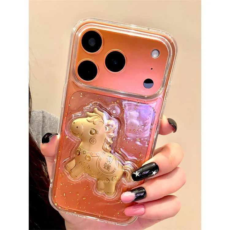 适用苹果iphone17promax滴胶金箔马16pro创意15透明14ins风手机壳