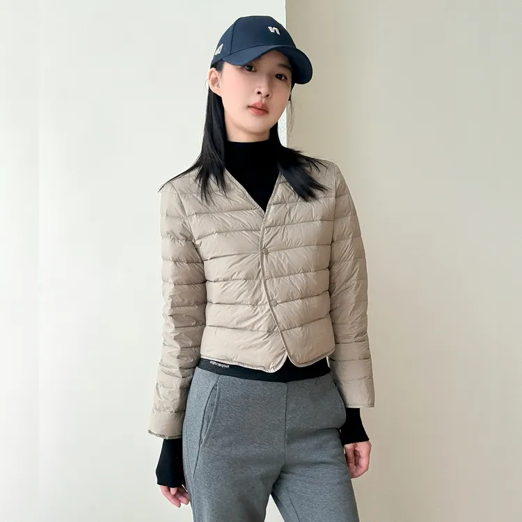 90白鹅绒轻薄羽绒服短款女低V领2025冬季新款修身内胆保暖外套厚