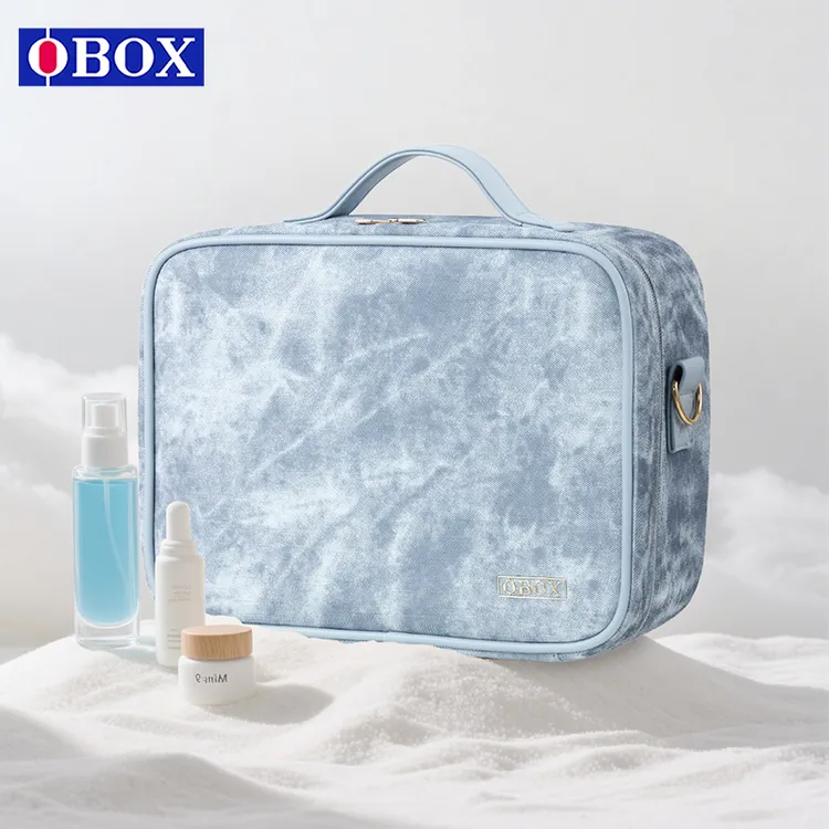 OBOX牛仔2025年新款拉链防摔丝绒化妆包双层时尚整理袋通勤风