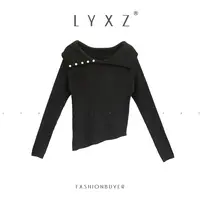  LYXZ x 大小与【质感气息】翻领长袖针织衫百搭慵懒气质上衣80385