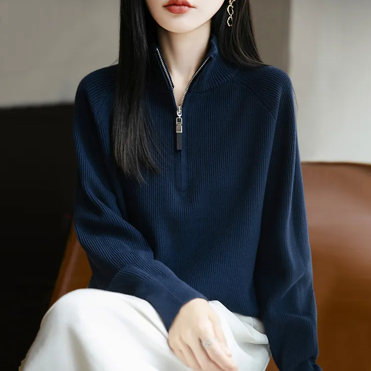 半高领拉链毛衣女秋冬2025新款宽松打底衫时尚洋气时髦遮肚子上衣
