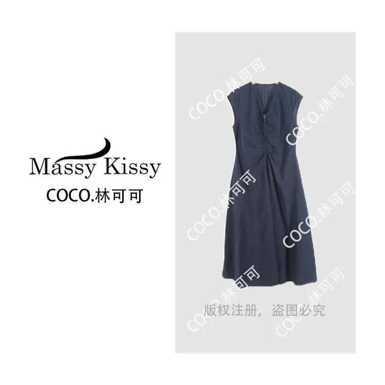 【林可可】夏天的清凉与浪漫 定制提花褶皱工艺无袖连衣裙8056