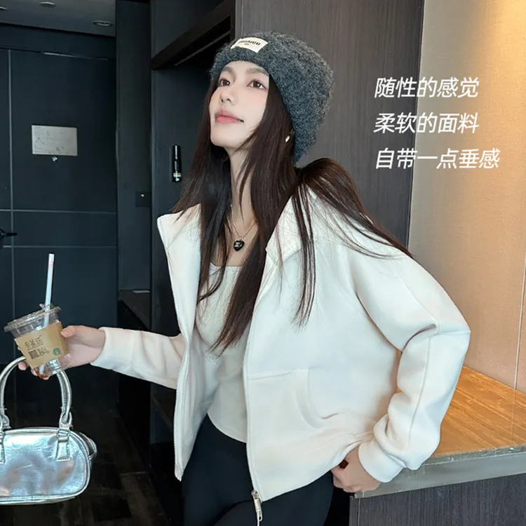 修身奥粒绒短款卫衣女慵懒风2025秋冬季爆款网红外套时尚开衫保暖