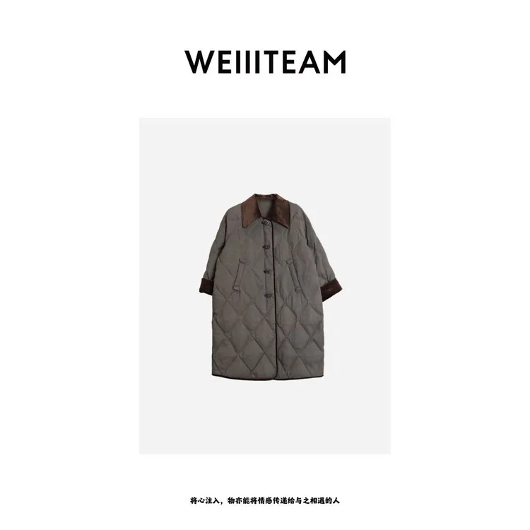WEIIITEAM“以简博奢”拼接翻领长款鹅绒服羽绒服855115