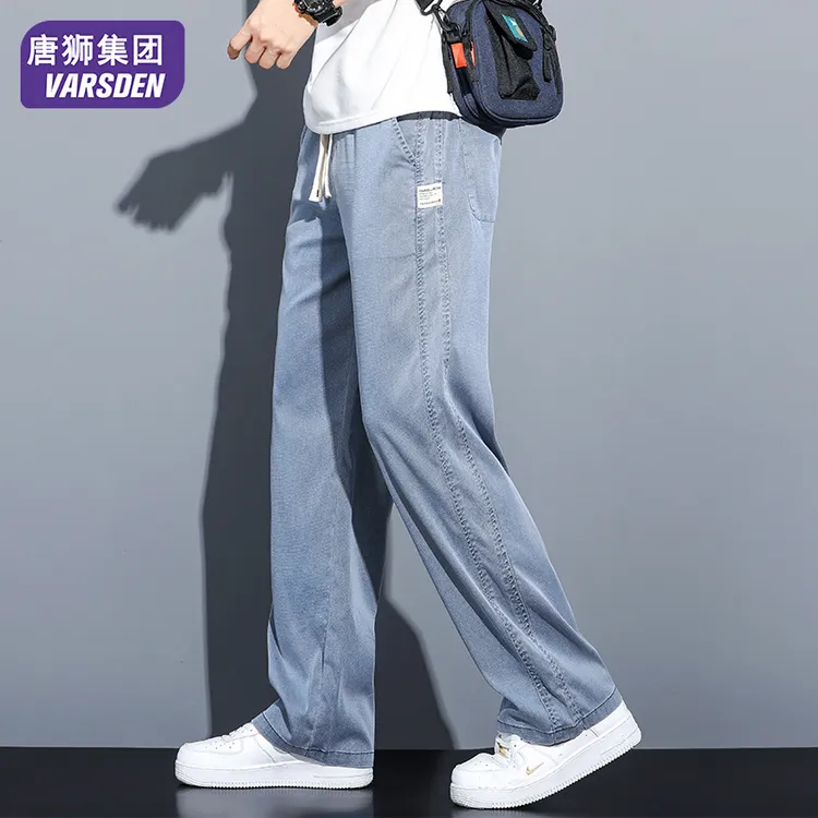 唐狮集团Varsden夏季薄款阔腿休闲裤男士直筒宽松潮牌莱赛尔牛仔