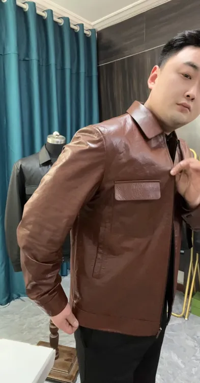 雷总同款 发布会同款头层超薄油蜡咖色