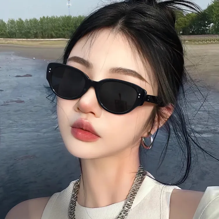 复古猫眼墨镜女防晒遮阳高级感新款椭圆近视偏光黑色太阳眼镜Y02