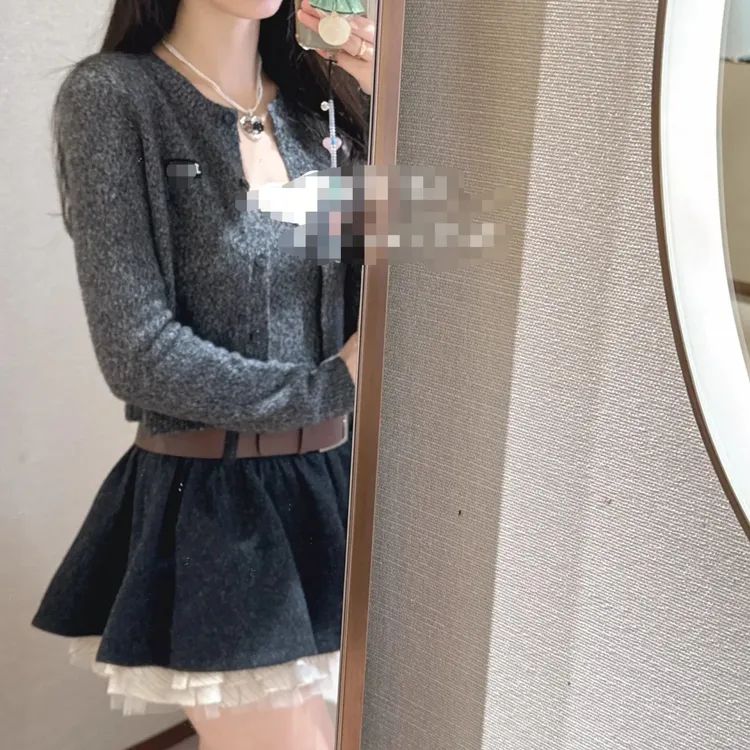 SZSALI 定制针织两件套开衫高腰半身裙秋季显瘦气质套装女